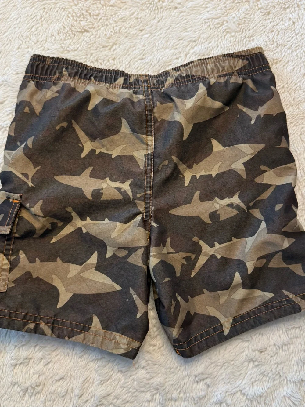 OP Kids Shark Camo Swim Trunks in Olive and Black with Orange Accents